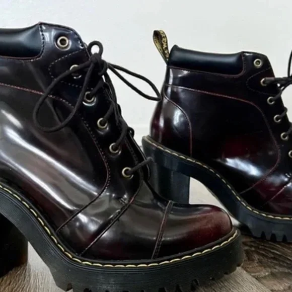 Dr.Martens Averil Arcadia Leather Cherry Ankle Heeled Boots Size 11 - Picture 2 of 10